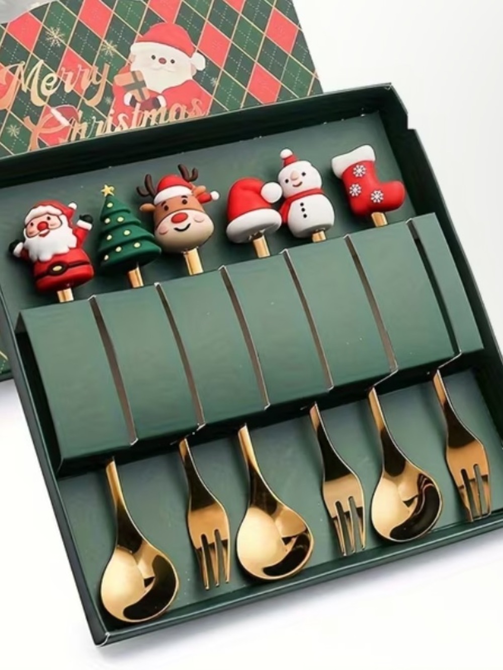 Festive Gold Serving Set with Christmas Character Handles